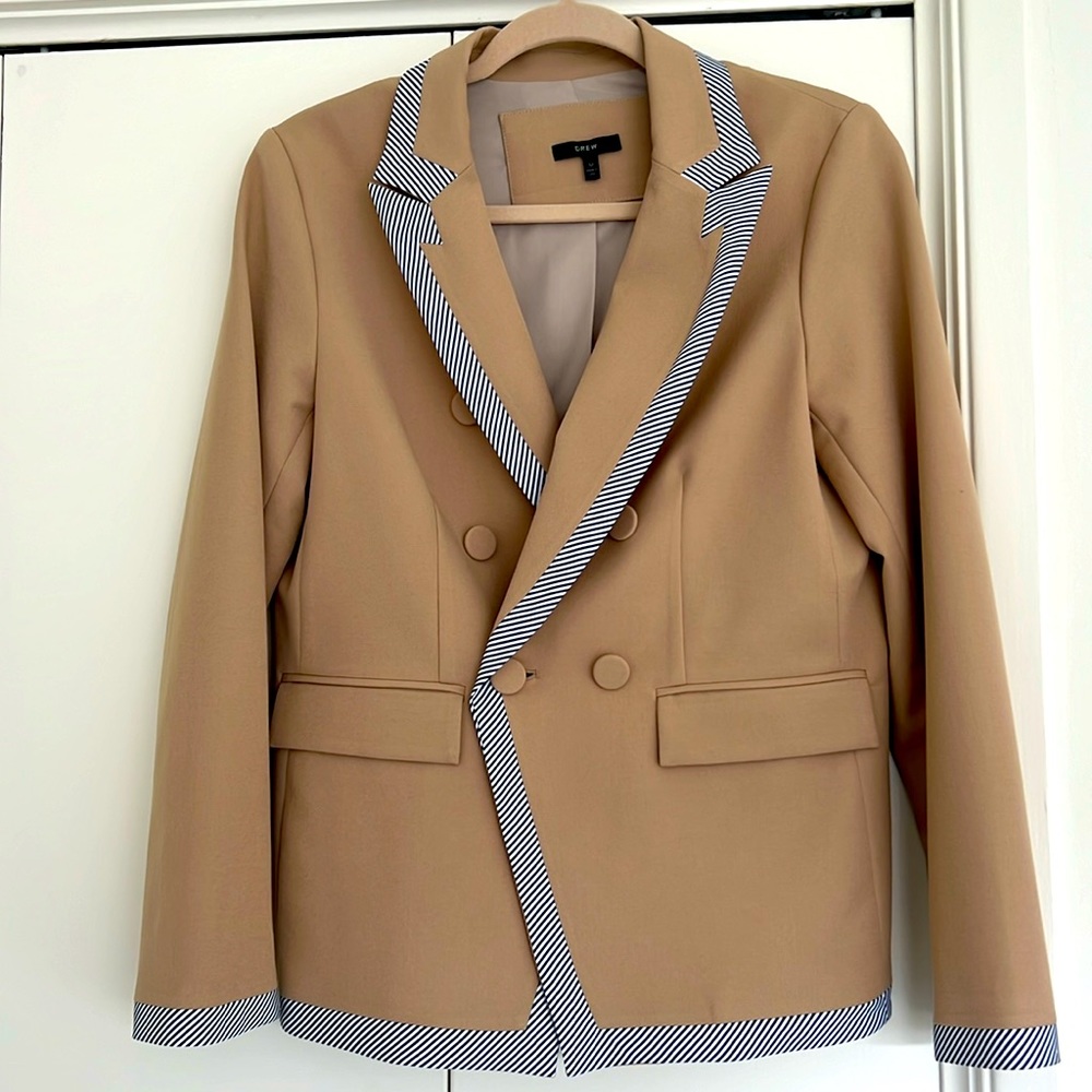 NEW never worn camel blazer with navy stripe trim!!